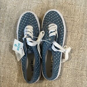 Blue Polka Dot Sneakers with White Laces